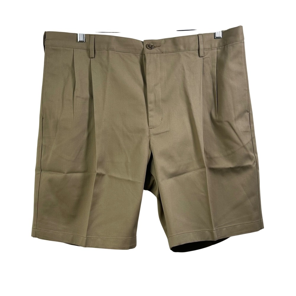 Lands' End Mens Khaki Pleated Chino Shorts Traditional Fit 100% Cotton Size 42